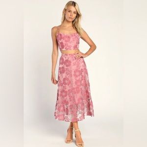 Certainly Stylish Mauve Pink Burnout Floral Two-Piece Midi Dress